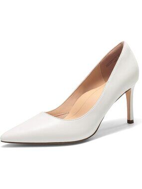 Women High Heel White Faux Leather Pump Closed Pointed Toe Comfortable Shoes
